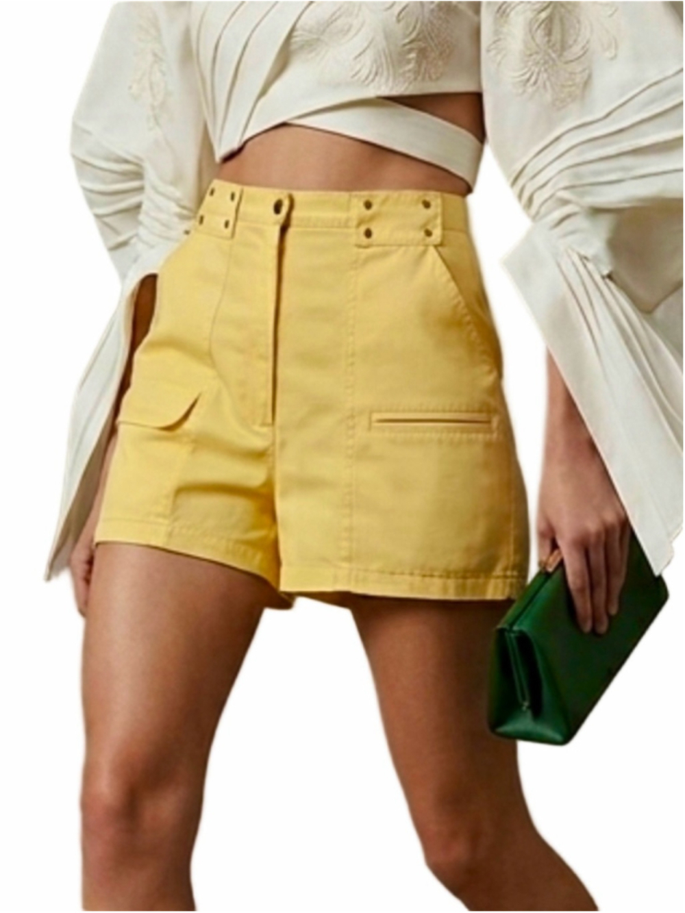 Vintage 80s 90s high rise yellow lightweight twill utility safari cargo shorts 9